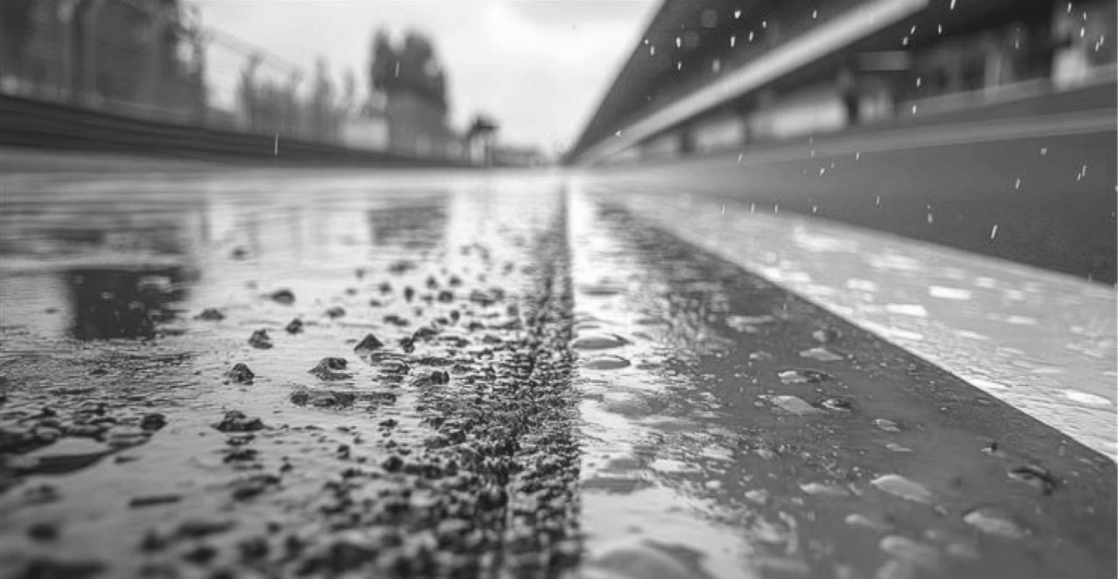 This image of a rainy race track illustrates our discussion topics: Protecting brands in the light and shade of global turmoil.