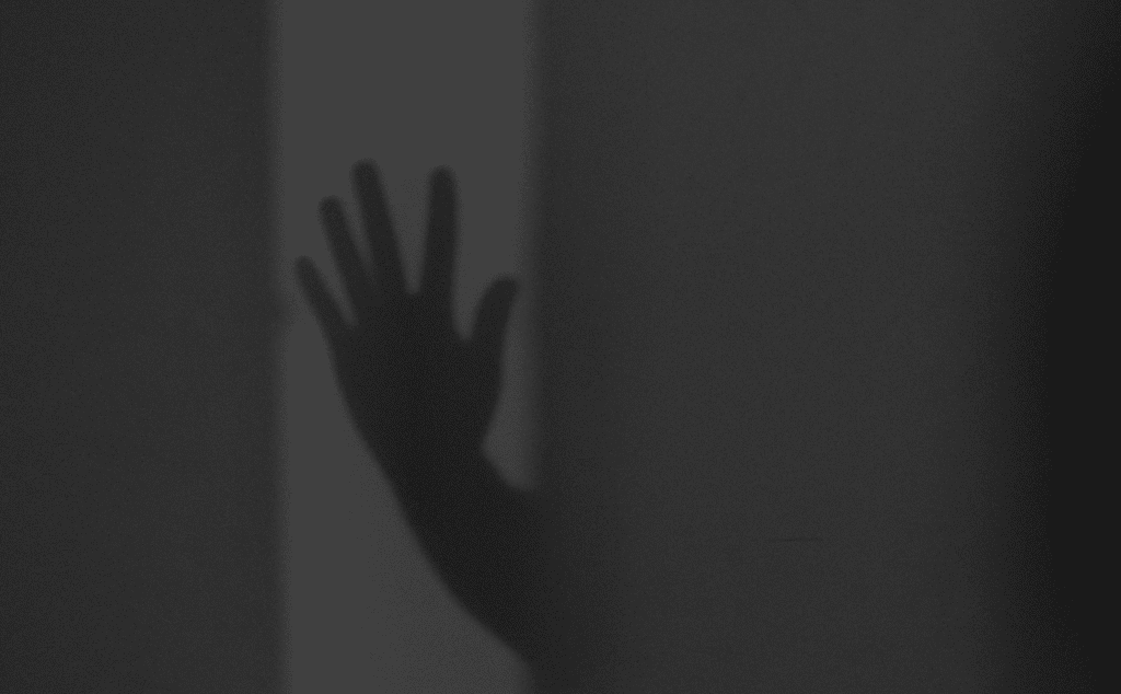 Shadow of a hand on a wall, symbolizing anonymity and deceptive tactics used in phishing attacks